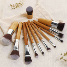 Load image into Gallery viewer, Wood Handle 11-Piece Bamboo Cosmetics Brush Makeup Kit