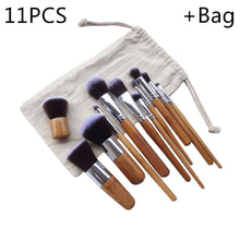 Load image into Gallery viewer, Wood Handle 11-Piece Bamboo Cosmetics Brush Makeup Kit
